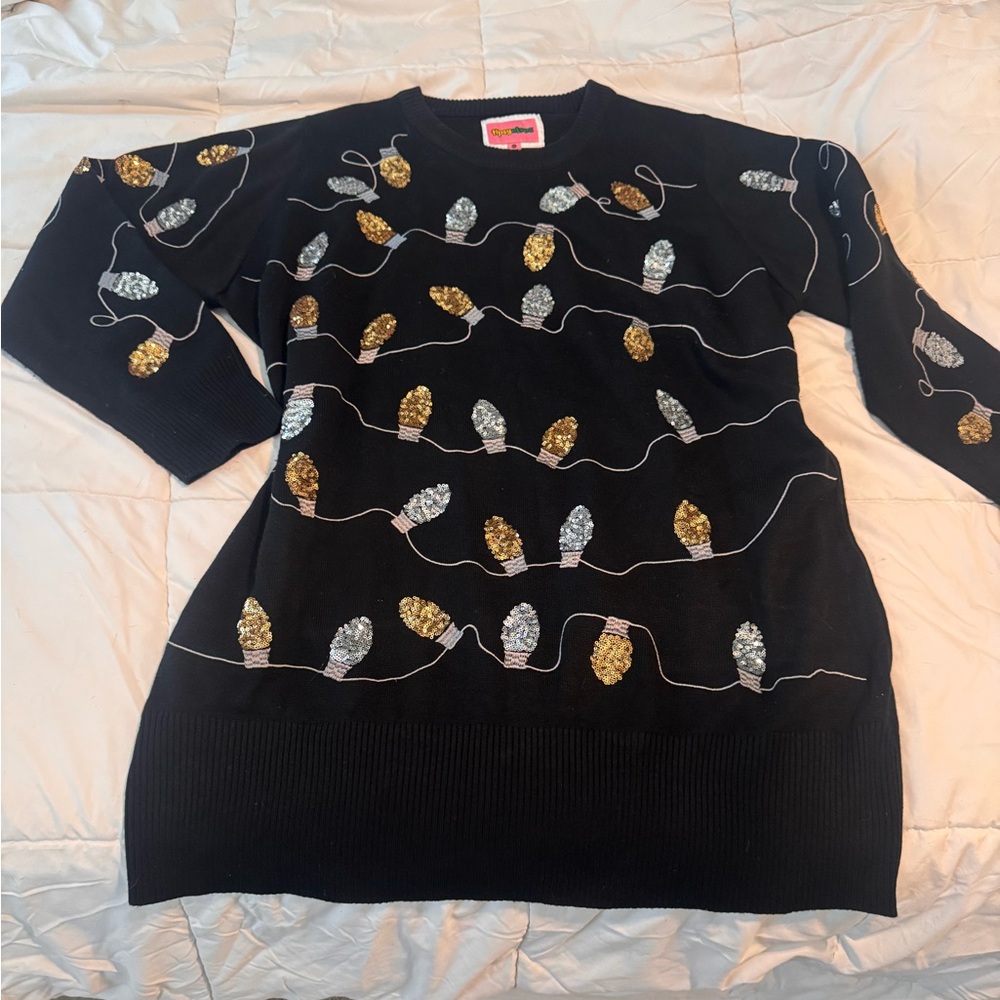 TipsyElves Christmas Light Strand Sequin Sweater Dress - XXL